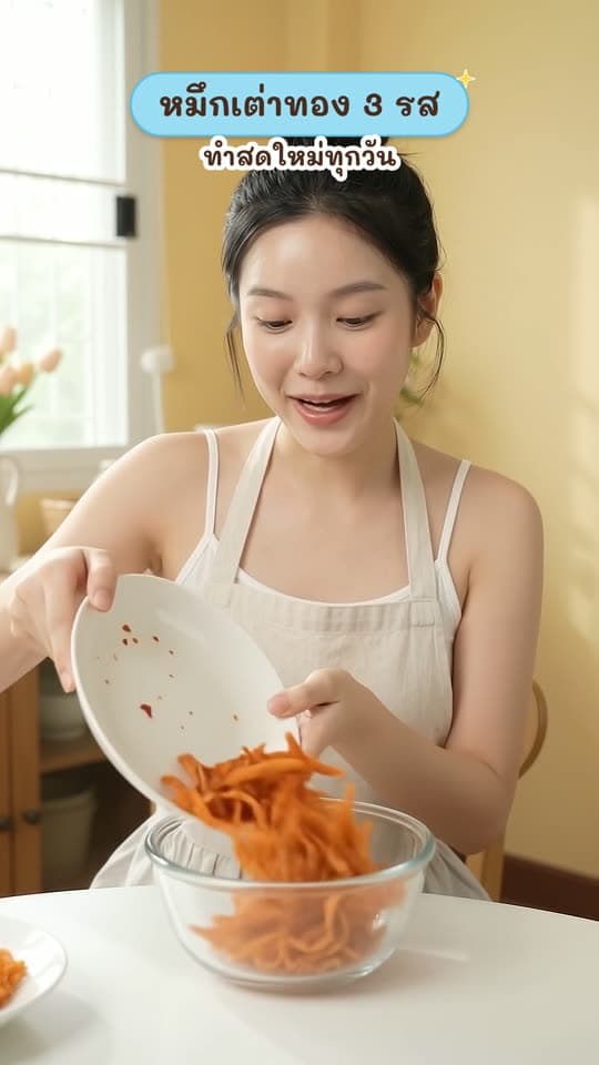หมึกเต่าทอง3รส แซ่บทานเพลิน สดใหม่ทำจากเนื้อปลาหมึก100%
